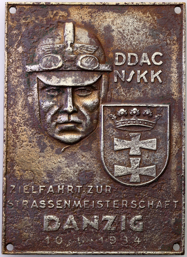 Wolne Miasto Gdańsk. Plakieta Zawody Automobilklubu, Gdańsk/DANZIG 10.06.1934
